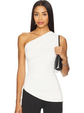 One-Shoulder White Ruched Tank Top